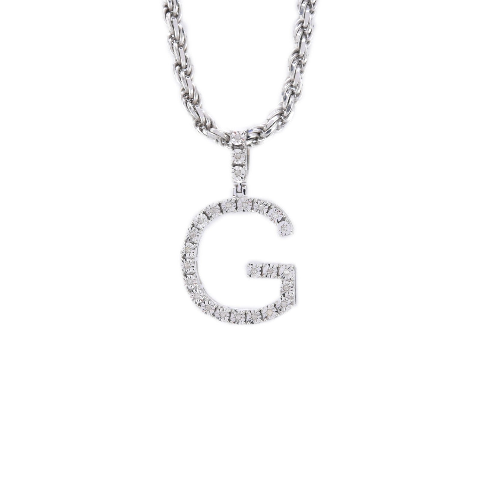 925 Silver Natural 0.15 CTW Diamond Initial Alphabet "G" Pendant 2g Unisex Charm