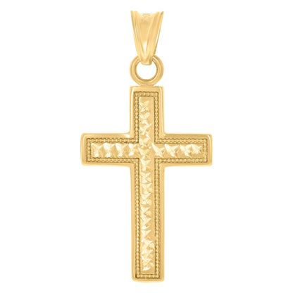 Mens Diamond-Cut Style 10k Yellow Gold Cross Religious Charm 1.3gms Pendant
