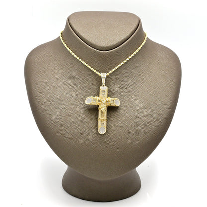 10k Yellow Gold 2.15CTW Natural Round/Baguette Diamond Cross Pendant 24.5g Charm