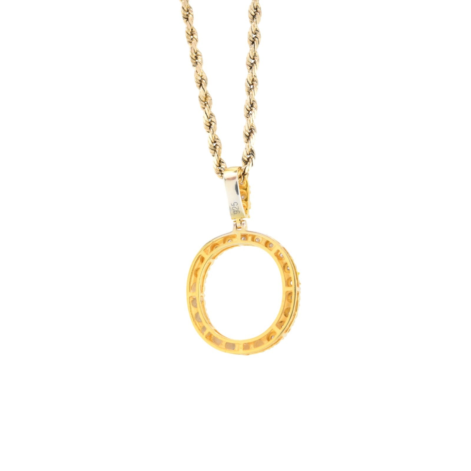 925 Yellow Natural 0.15 CTW Diamond Initial Alphabet "O" Pendant 2g Unisex Charm
