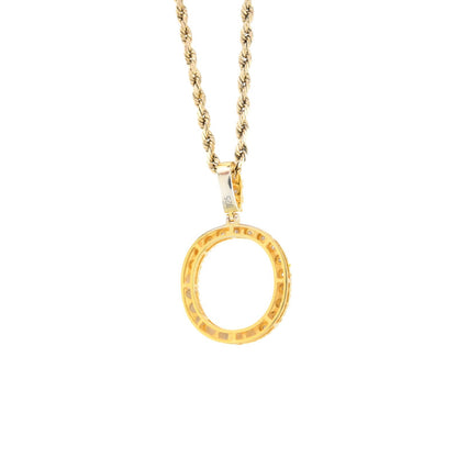925 Yellow Natural 0.15 CTW Diamond Initial Alphabet "O" Pendant 2g Unisex Charm