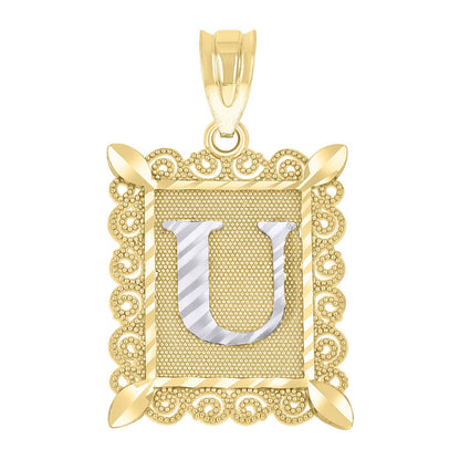 10k Yellow & White Gold Initial Letter "U" Pendant 2.2g Alphabet Unisex Charm