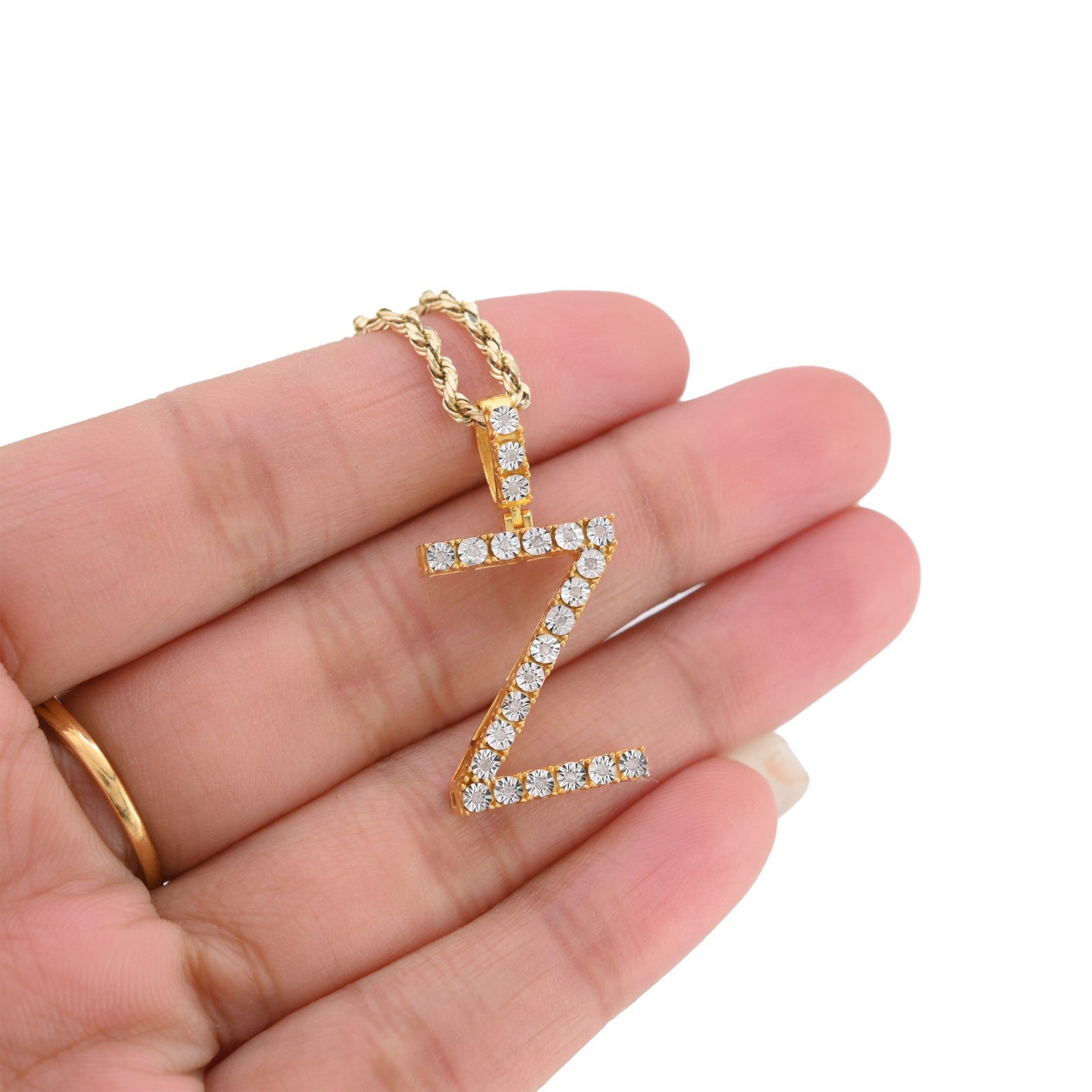 925 Yellow Natural 0.15 CTW Diamond Initial Alphabet "Z" Pendant 2g Unisex Charm