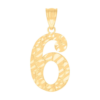 10k Yellow Gold Initial Number "6" Pendant 0.9g Numeral Unisex Charm