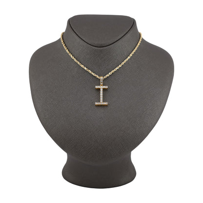 925 Yellow Natural 0.15 CTW Diamond Initial Alphabet "I" Pendant 2g Unisex Charm