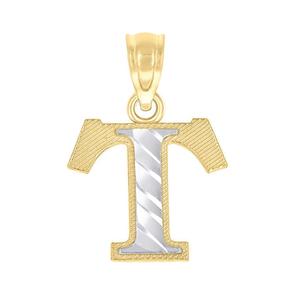 10k Yellow & White Gold Initial Letter "T" Pendant 0.5g Alphabet Unisex Charm