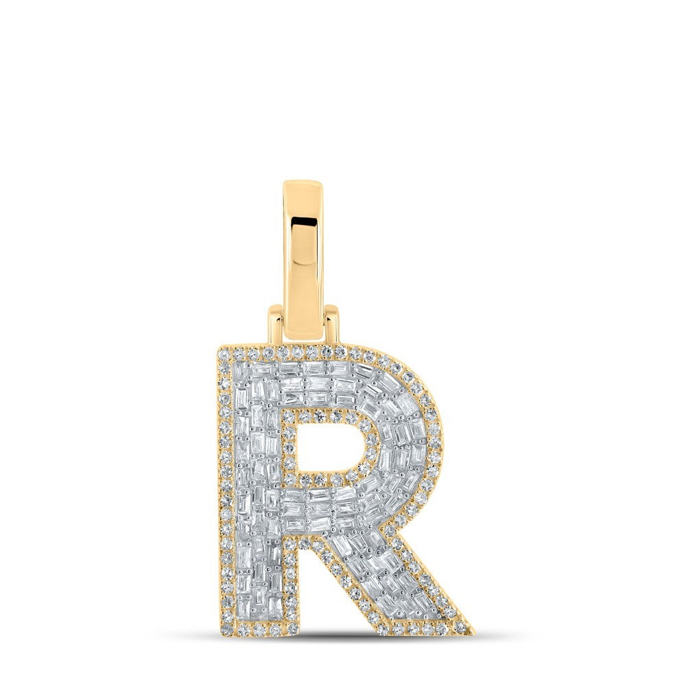 10k Yellow Gold Mens 0.6 CTW Baguette Diamond Initial "R" Charm 2.27g Pendant