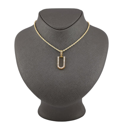 925 Yellow Natural 0.15 CTW Diamond Initial Alphabet "U" Pendant 2g Unisex Charm