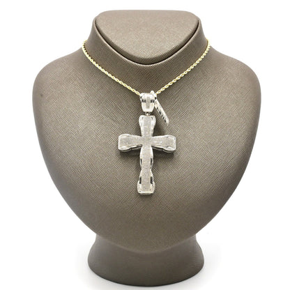 10k White Gold 1.5CTW Natural Round Diamond Iced-Out Cross Charm Pendant 17.2g