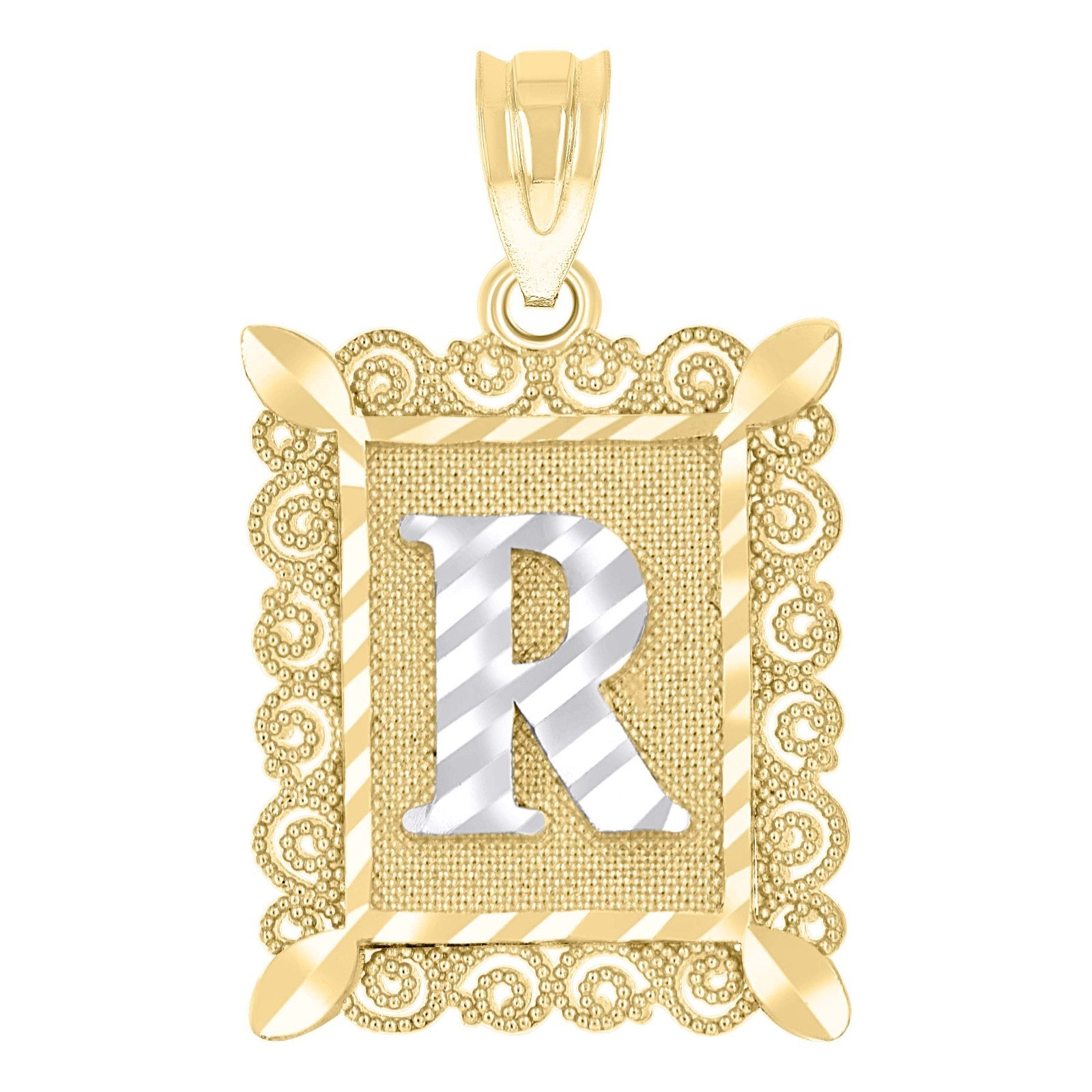 10k Yellow & White Gold Initial Letter "R" Pendant 1g Alphabet Unisex Charm