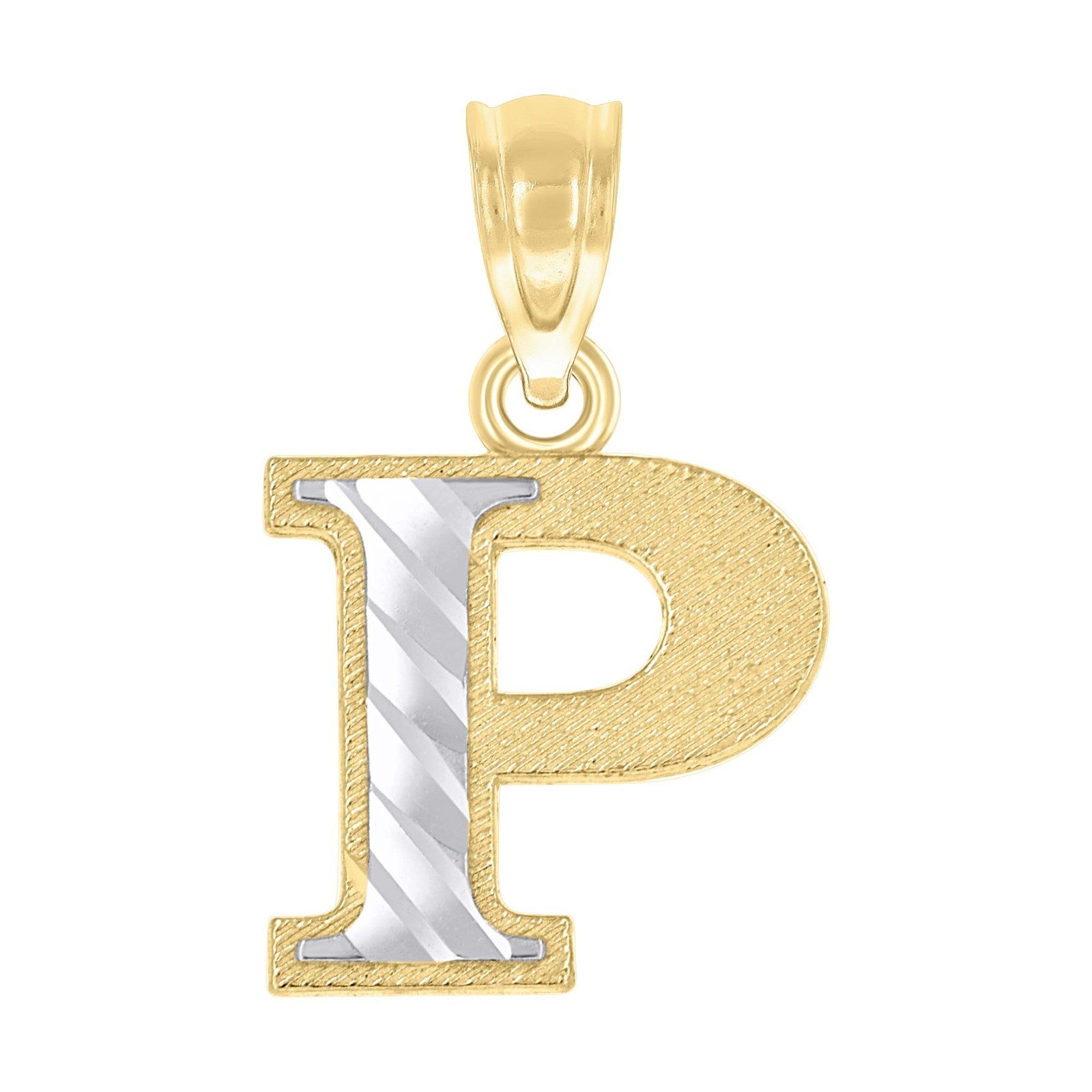 10k Yellow & White Gold Initial Letter "P" Pendant 0.6g Alphabet Unisex Charm