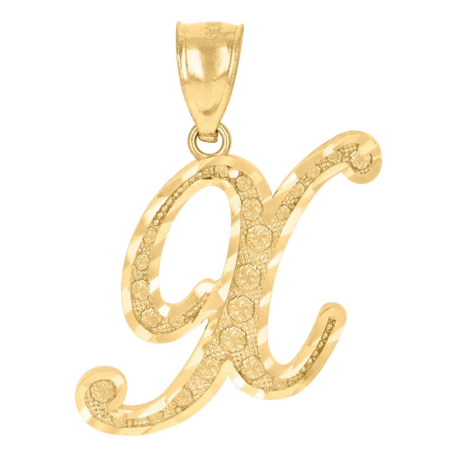 10k Yellow Gold Floral Initial Letter "X" Pendant 1.7g Alphabet Unisex Charm