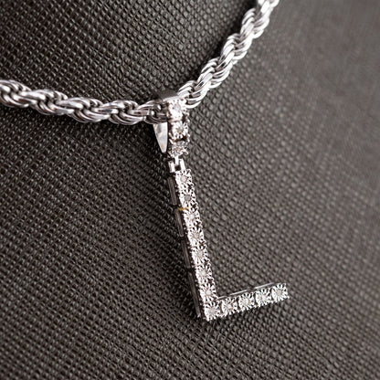 925 Silver Natural 0.15 CTW Diamond Initial Alphabet "L" Pendant 2g Unisex Charm