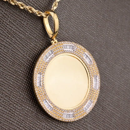 10k Yellow Gold 1.01CTW Round/Baguette Diamond Picture Memory Pendant 7.6g Charm