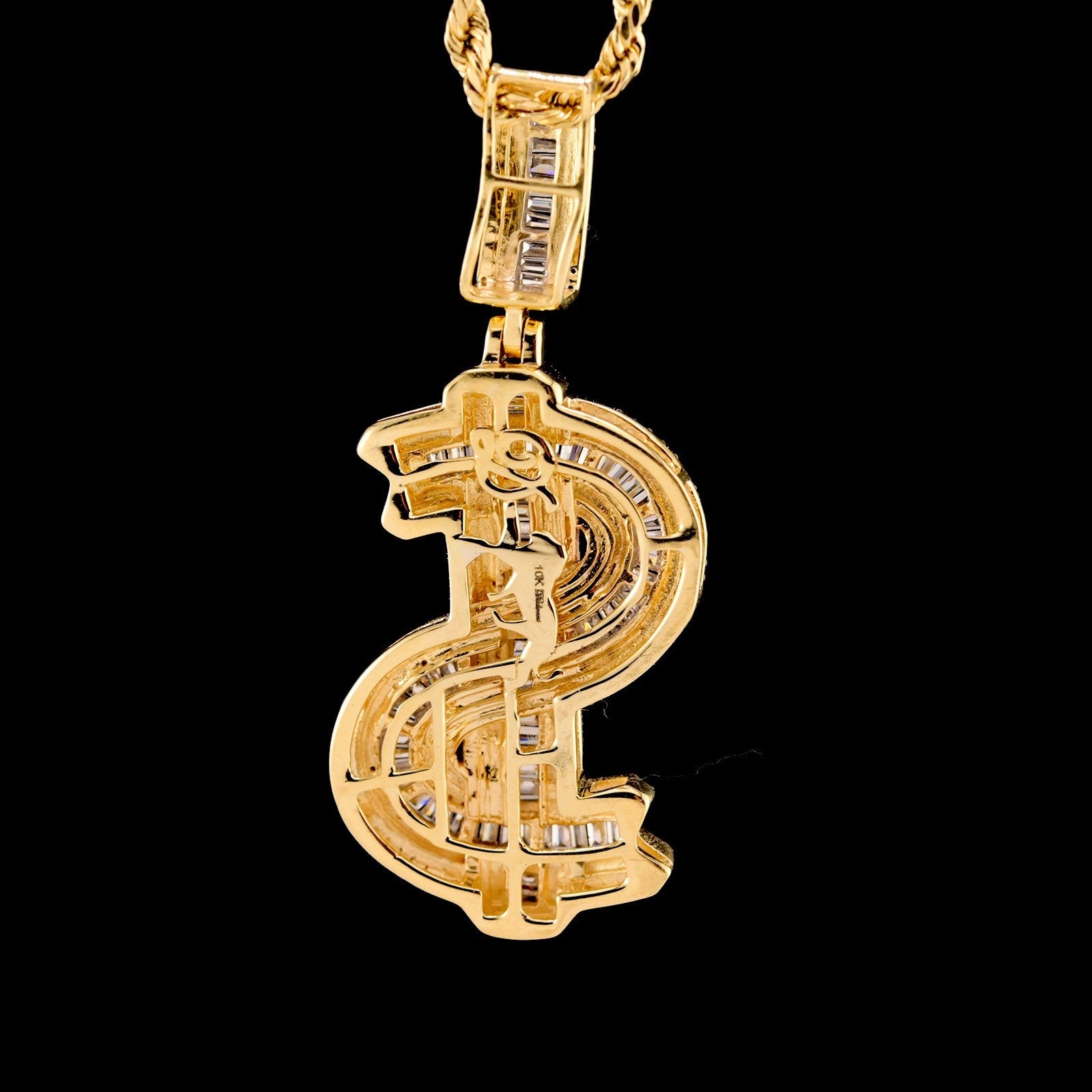 10k 2 Tone Gold 1.15CTW Round & Baguette Diamond Dollar Sign Pendant 8.3g Charm