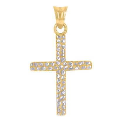 10k Yellow & White Gold Unisex Cross Religious Charm 1.3gms Diamond-Cut Pendant