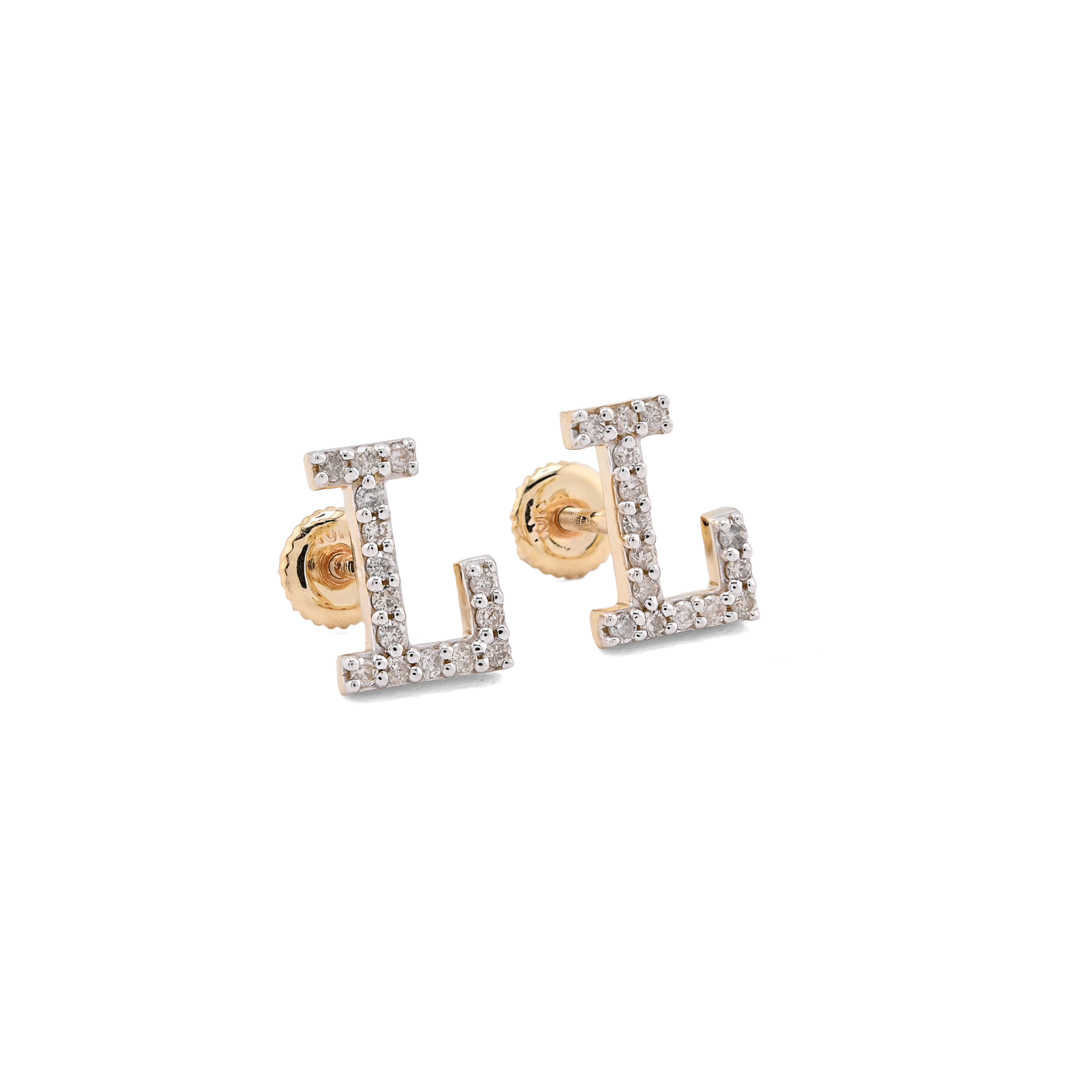 10k Yellow Gold Initial "L" 0.26CTW Natural Diamond Studs Alphabet 1.12g Earring