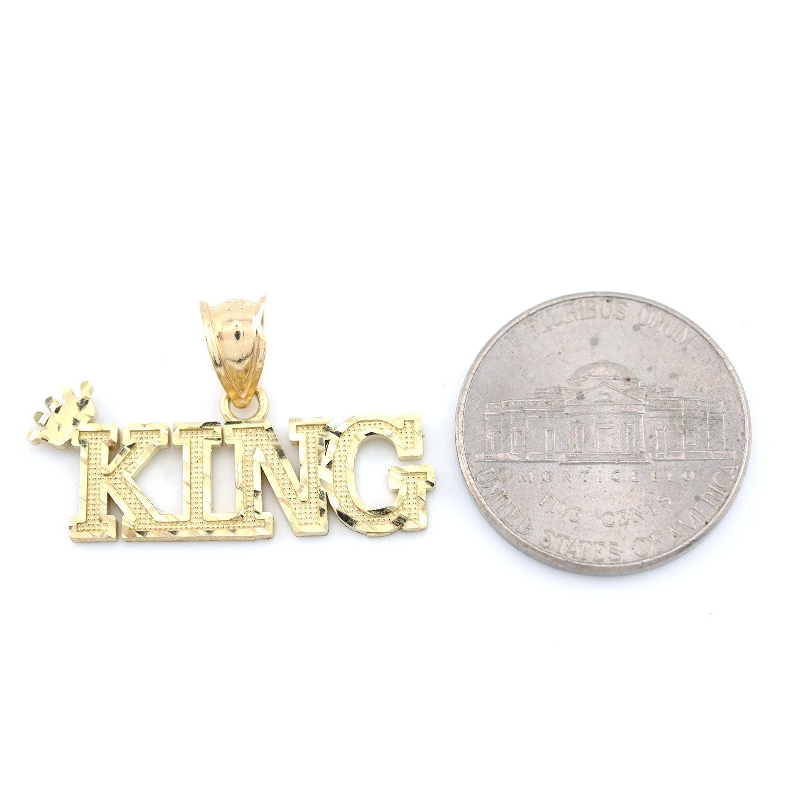 10k Yellow Gold Crown KING Charm Diamond Cut Pendant 1.125" Men 25mm 2g