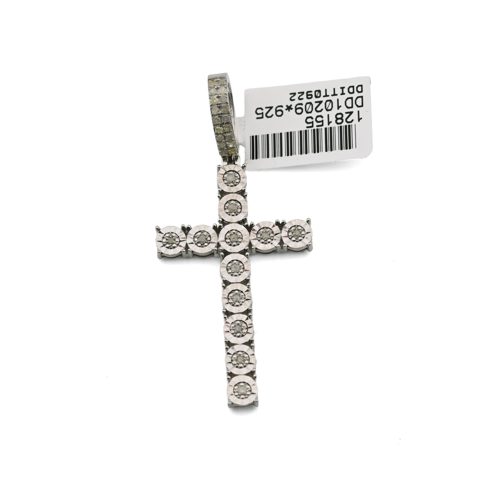 925 Sterling Silver 0.35CTW Natural Diamond Cross Pendant 2.7g Charm For Unisex