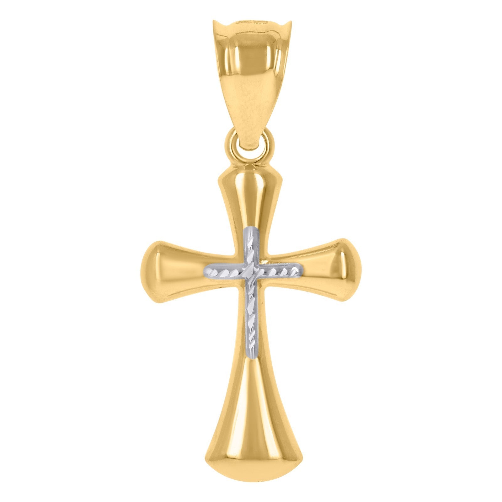 Pure 10k Yellow & White Gold Polished Mens Cross Religious Charm 1.1g Pendant