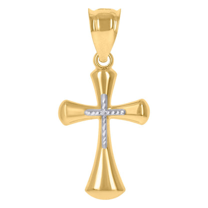 Pure 10k Yellow & White Gold Polished Mens Cross Religious Charm 1.1g Pendant