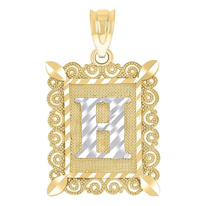 10k Yellow & White Gold Initial Letter "H" Pendant 1g Alphabet Unisex Charm