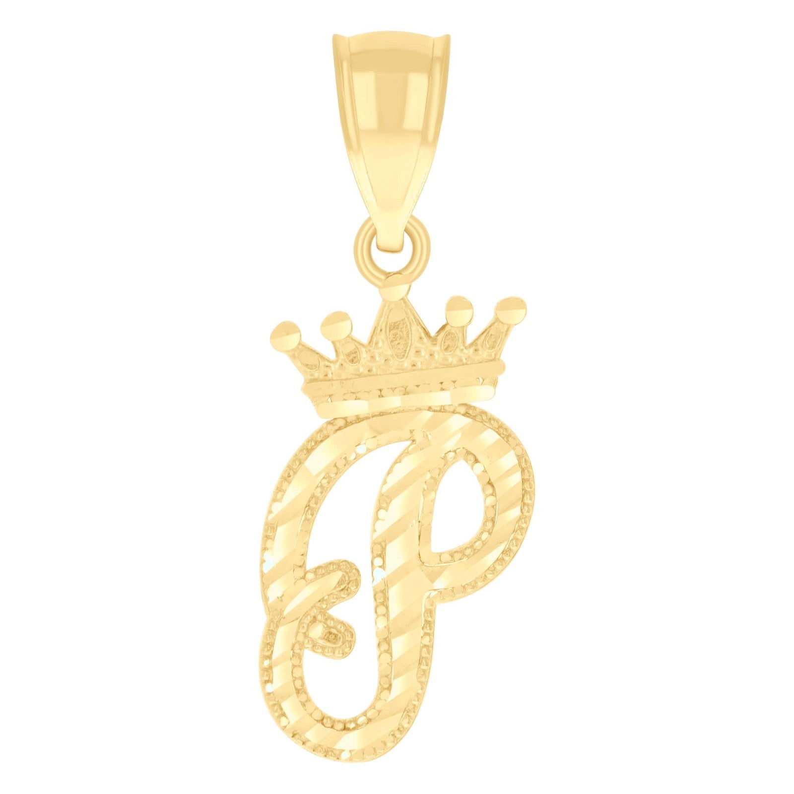 10k Yellow Gold Crown Initial Letter "P" Pendant 1g Alphabet Unisex Charm
