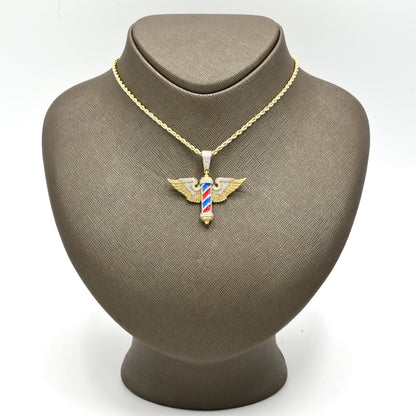 10k Yellow Gold 0.7CTW Natural Round Diamond Barber w/ Wings Pendant 5.8g Charm