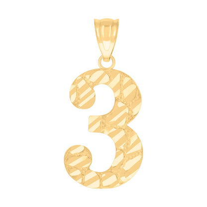 10k Yellow Gold Initial Number "3" Pendant 0.9g Numeral Unisex Charm