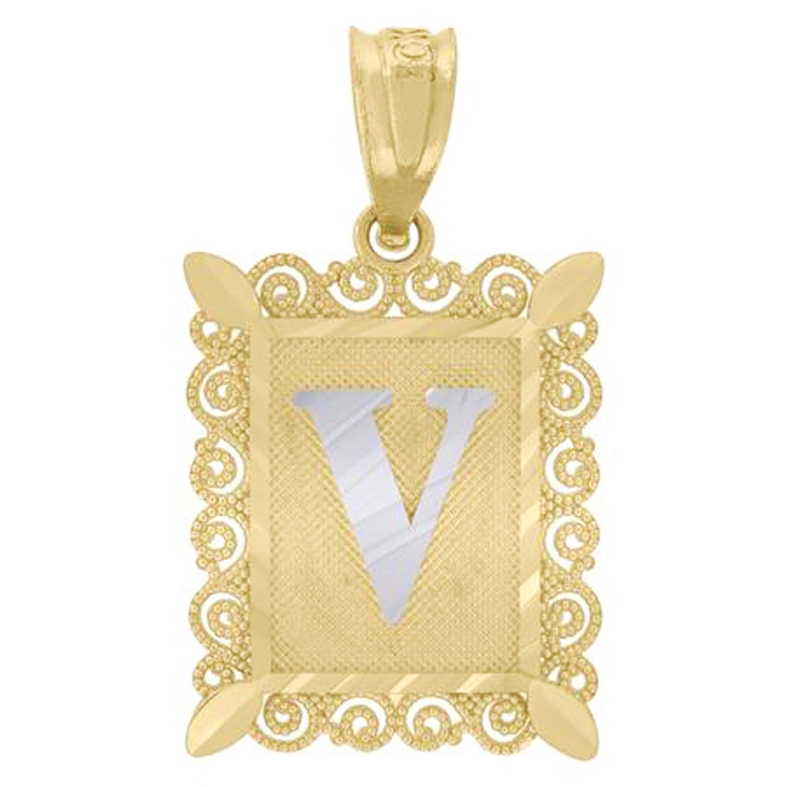 10k Yellow & White Gold Initial Letter "U" Pendant 1g Alphabet Unisex Charm