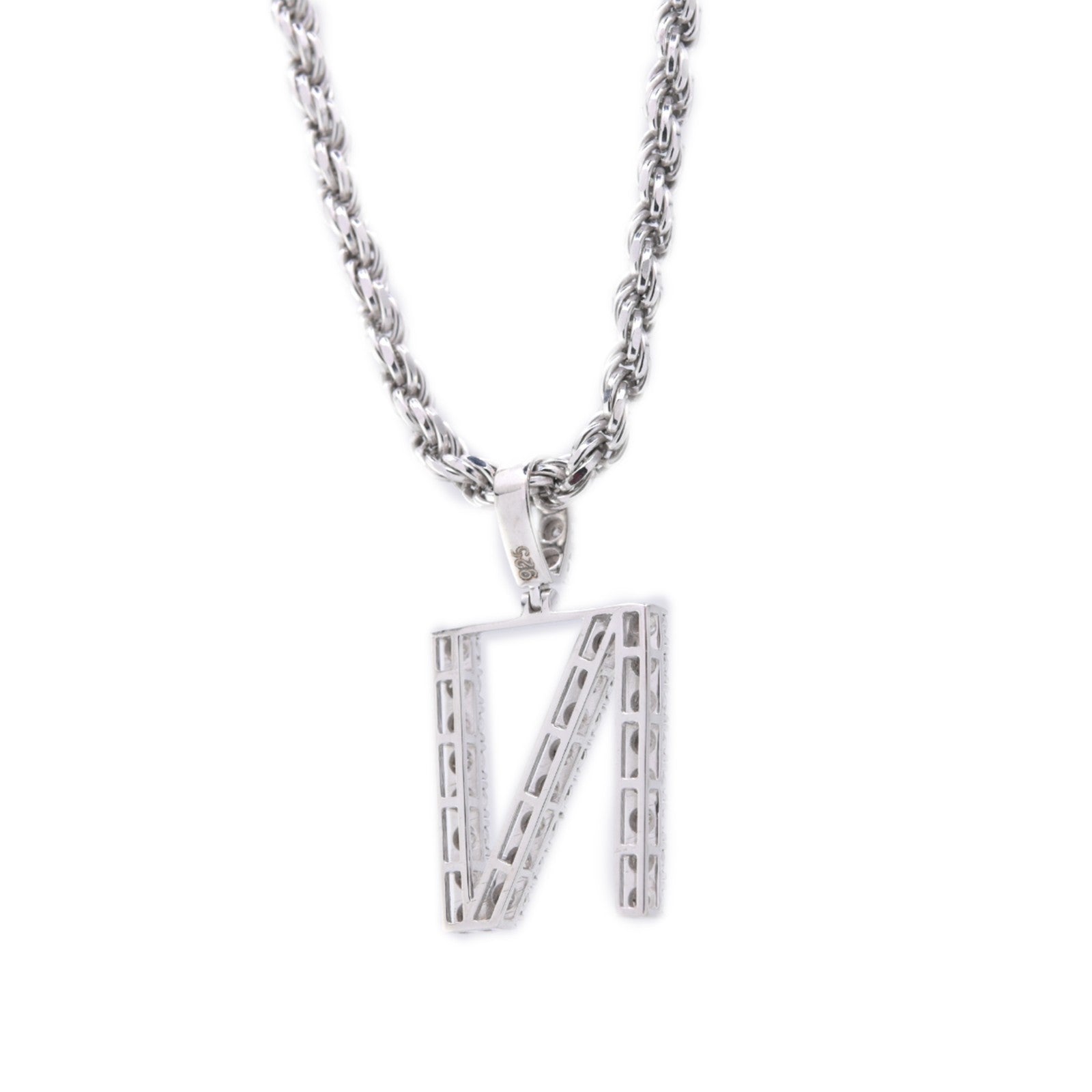 925 Silver Natural 0.15 CTW Diamond Initial Alphabet "N" Pendant 2g Unisex Charm