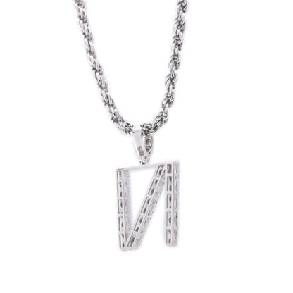 925 Silver Natural 0.15 CTW Diamond Initial Alphabet "N" Pendant 2g Unisex Charm