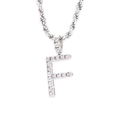 925 Silver Natural 0.15 CTW Diamond Initial Alphabet "F" Pendant 2g Unisex Charm