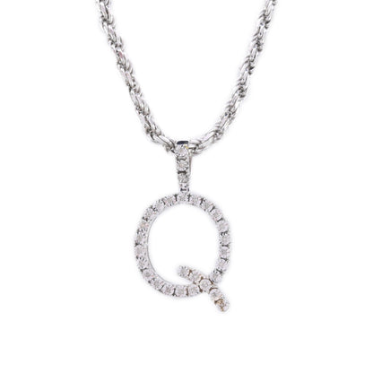 925 Silver Natural 0.15 CTW Diamond Initial Alphabet "Q" Pendant 2g Unisex Charm
