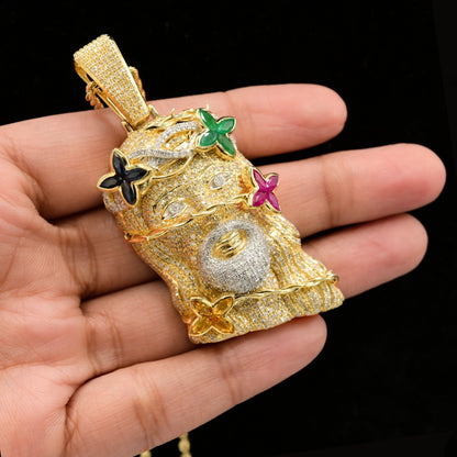 10k Yellow Gold 6.5CTW Natural Diamond Jesus Head Religious Pendant 27.7g Charm