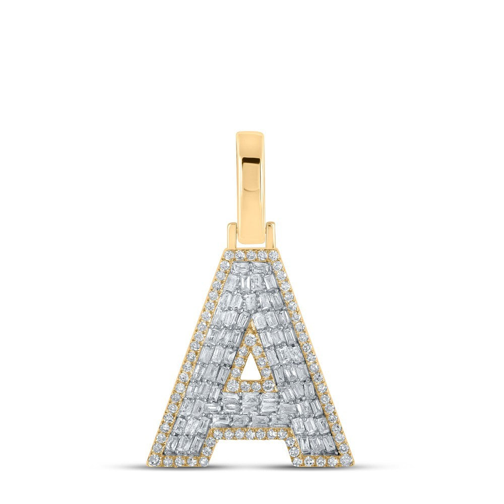 10k Yellow Gold Mens 0.52 CTW Baguette Diamond Initial "A" Charm 2.09g Pendant