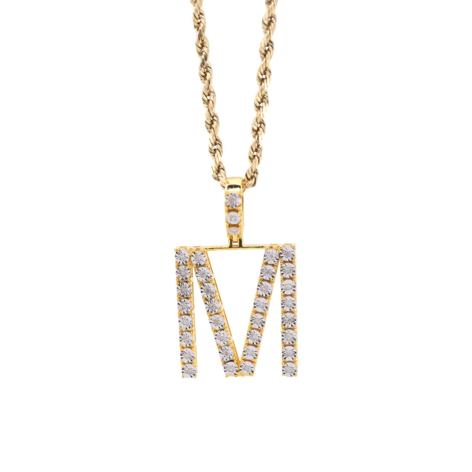 925 Yellow Natural 0.15 CTW Diamond Initial Alphabet "M" Pendant 2g Unisex Charm
