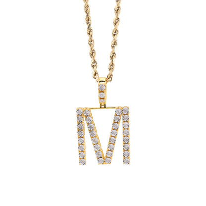 925 Yellow Natural 0.15 CTW Diamond Initial Alphabet "M" Pendant 2g Unisex Charm