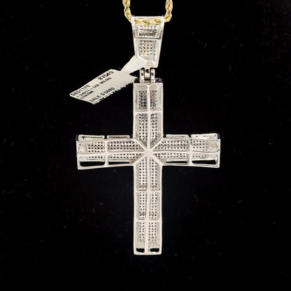 10k White Gold 1.8CTW Natural Diamond Iced-Out Mens Cross Charm Pendant 16.5gms