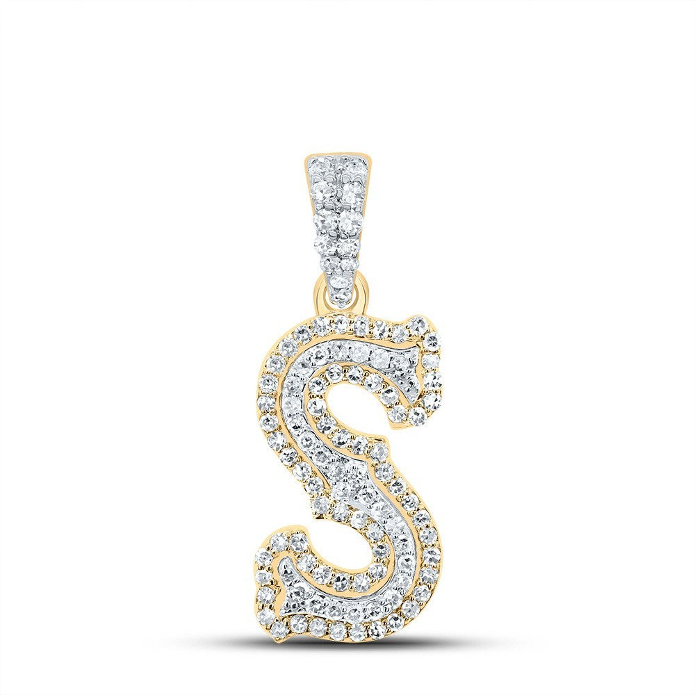 0.32CTW Natural Diamond 10k Two Tone Gold 1.35g Initial Letter "S" Pendant Charm