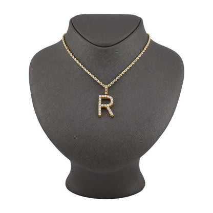 925 Yellow Natural 0.15 CTW Diamond Initial Alphabet "R" Pendant 2g Unisex Charm