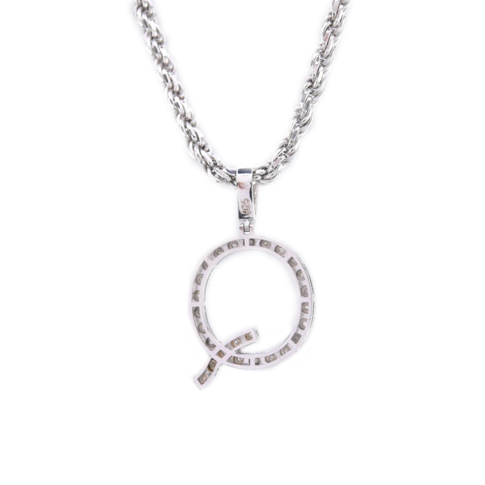 925 Silver Natural 0.15 CTW Diamond Initial Alphabet "Q" Pendant 2g Unisex Charm