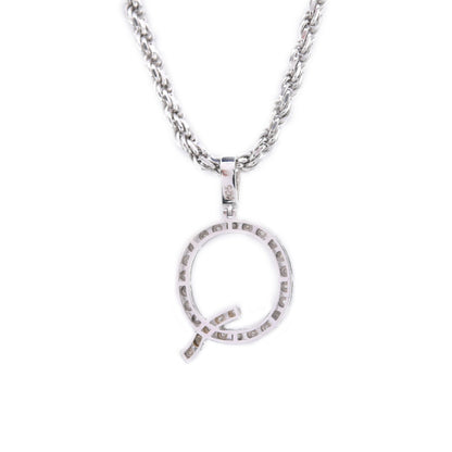 925 Silver Natural 0.15 CTW Diamond Initial Alphabet "Q" Pendant 2g Unisex Charm
