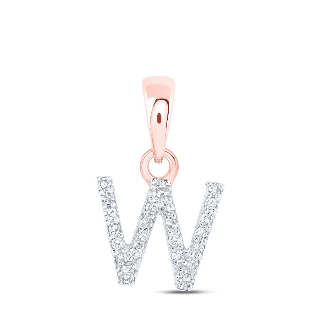 10k Rose Gold 0.05CTW Natural Diamond Initial "W" Charm 0.47g Alphabet Pendant