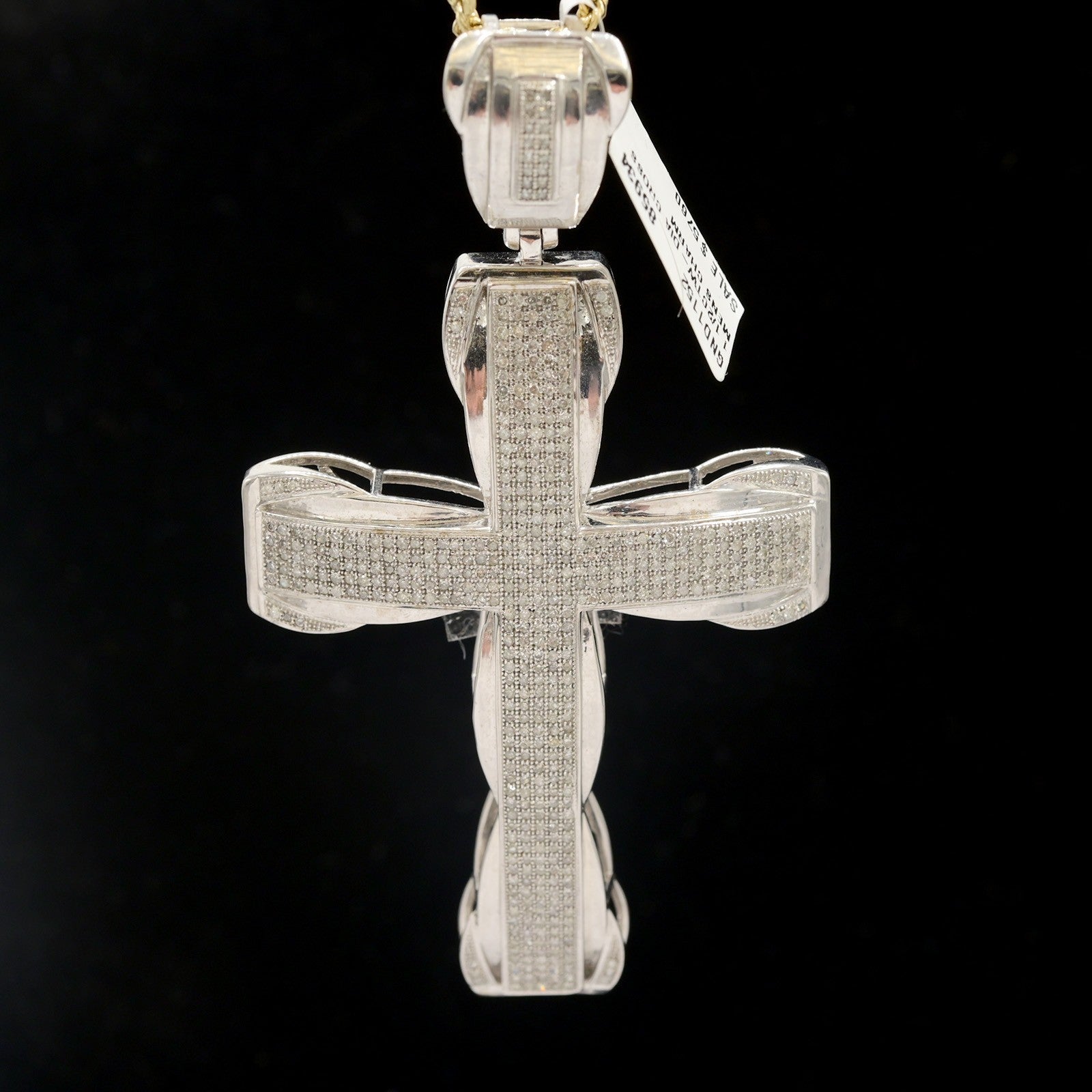 10k White Gold 1.5CTW Natural Round Diamond Iced-Out Cross Charm Pendant 17.2g