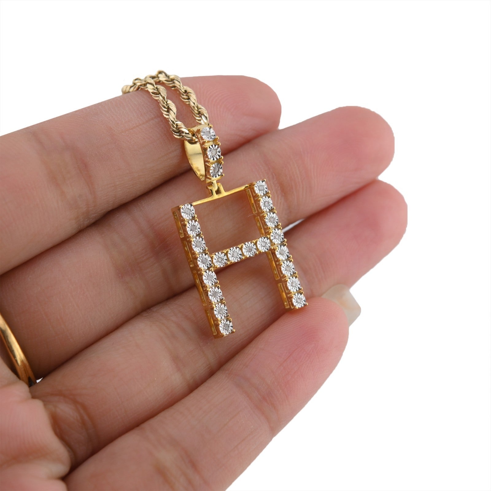 Plated 925 Sterling Silver Natural Diamond Pendant 2 grams Charm A to Z Initials