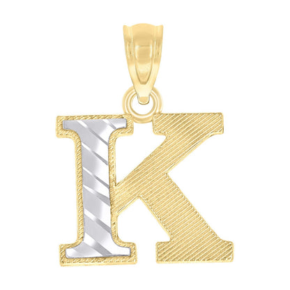 10k Yellow & White Gold Initial Letter "K" Pendant 0.7g Alphabet Unisex Charm