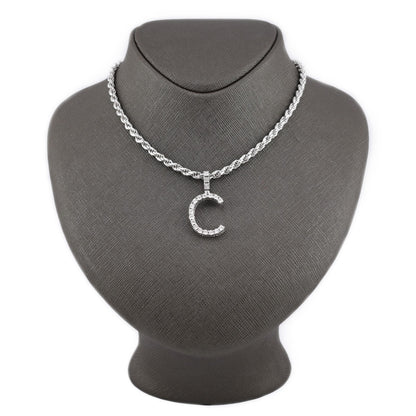 925 Silver Natural 0.15 CTW Diamond Initial Alphabet "C" Pendant 2g Unisex Charm