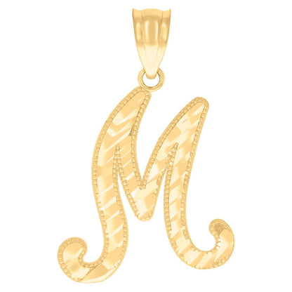 10k Yellow Gold Initial Letter "M" Pendant 0.9g Script Alphabet Unisex Charm