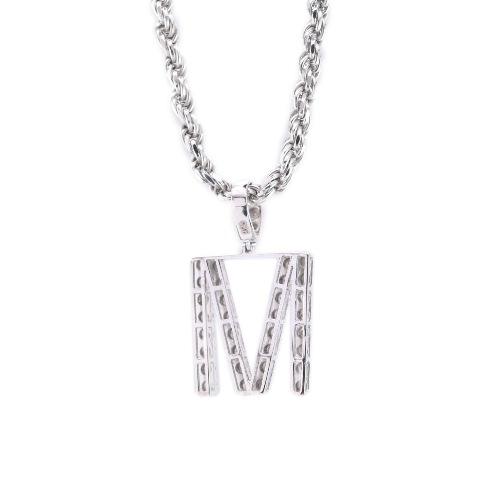 925 Silver Natural 0.15 CTW Diamond Initial Alphabet "M" Pendant 2g Unisex Charm